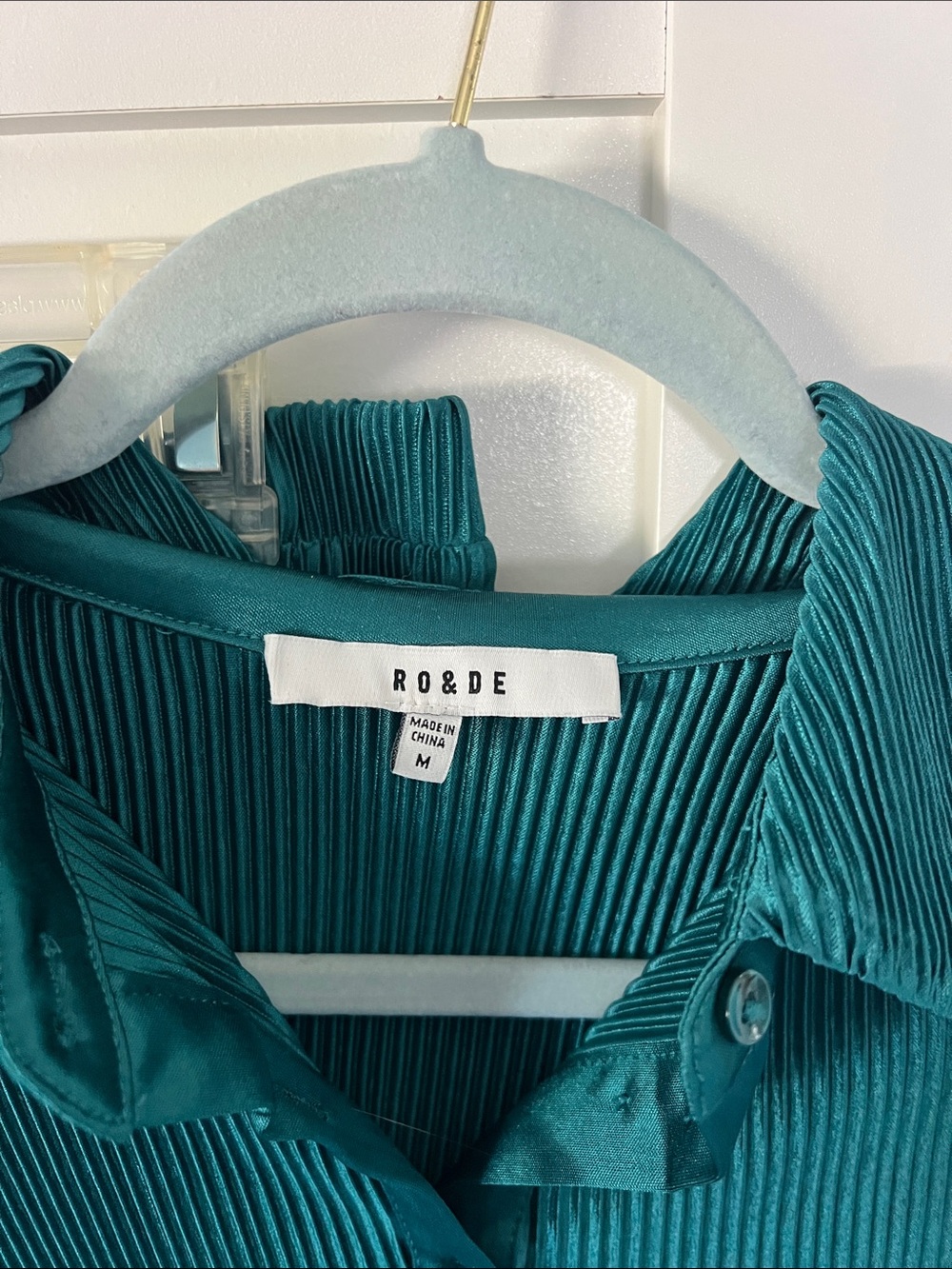Ro & De Teal Pleated Button-Down Blouse with Wide-Leg Pants - Picture 2 of 2